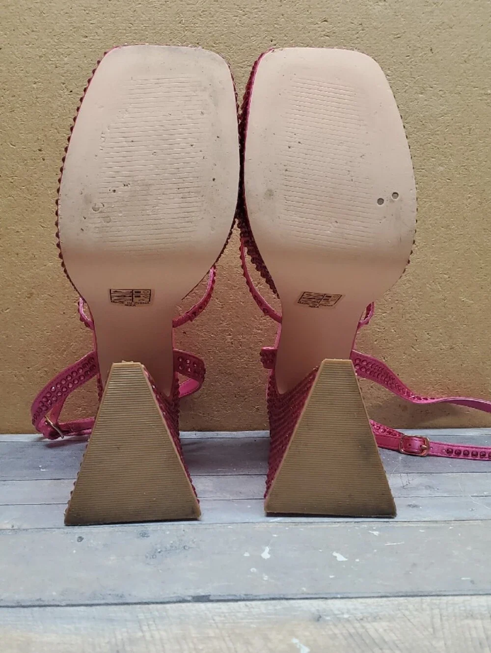 Miss Lola Asking For Drama Rhinestone-embellished Hot Pink Satin Block Heels